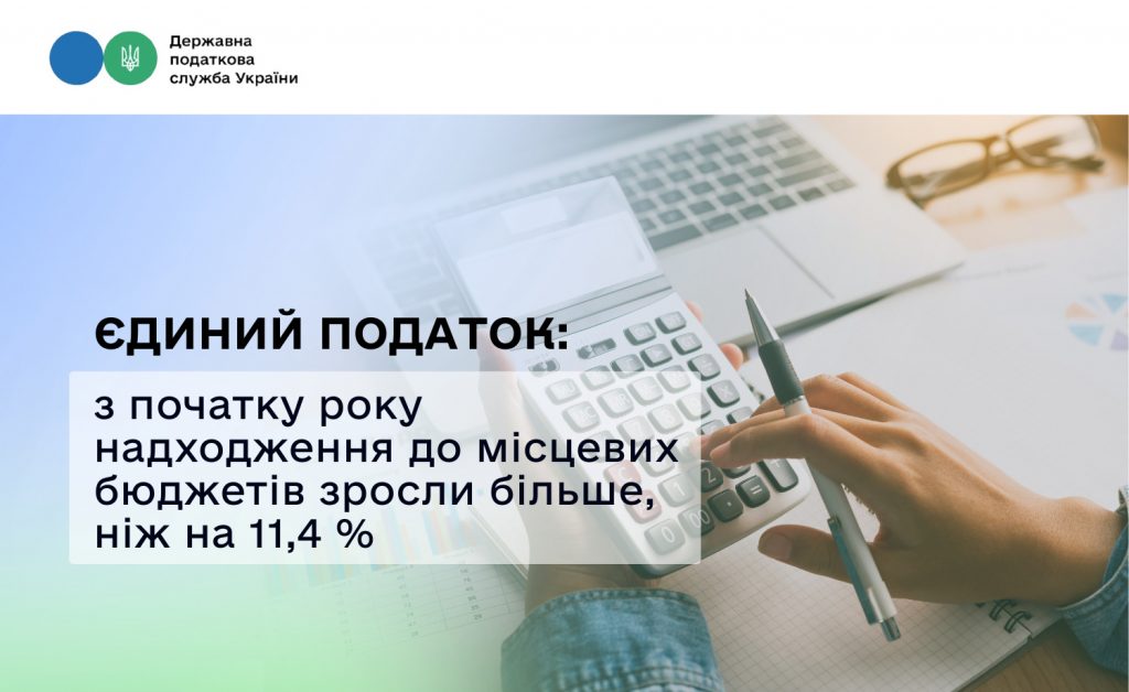 Єдиний податок: з початку року надходження до місцевих бюджетів зросли більше, ніж на 11,4 %